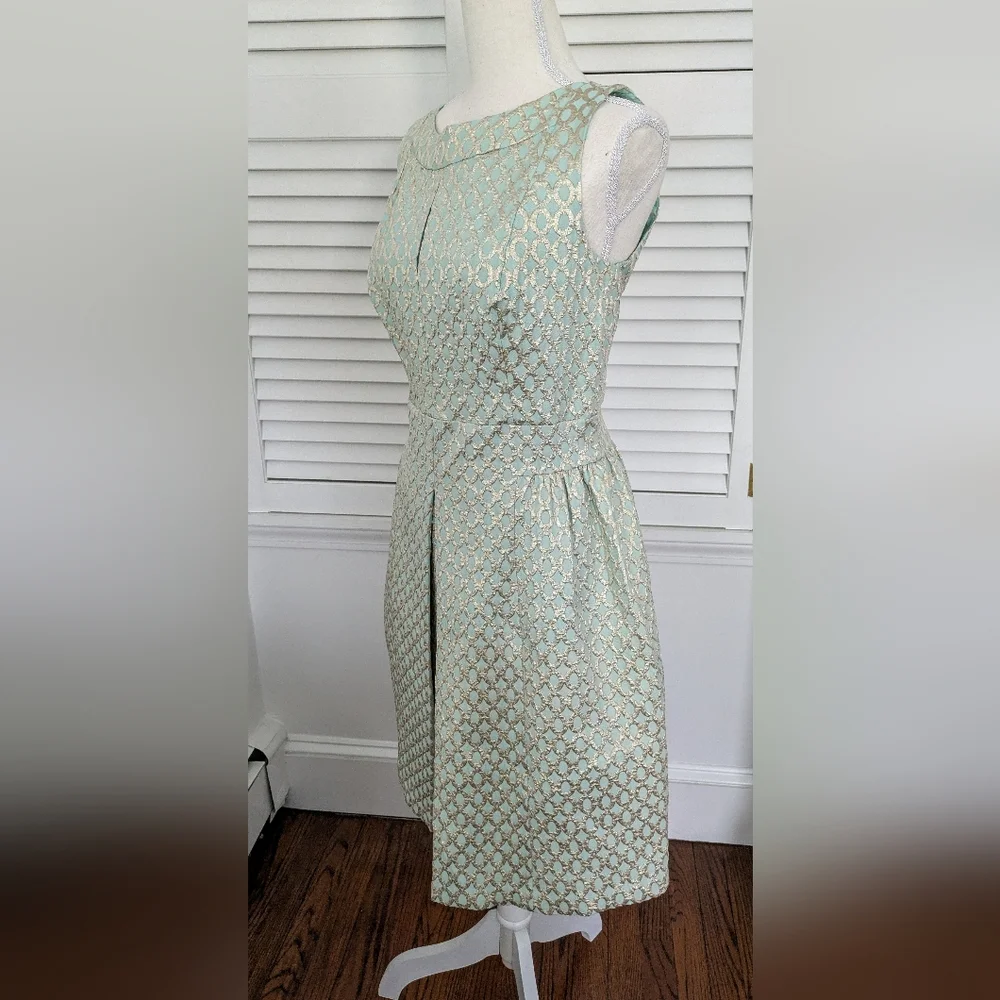 LAUREN Ralph Lauren semi-formal Dress Blue Silver brocade geometric 10 - Picture 2 of 8